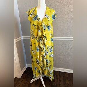 Torrid Size 3 Yellow Floral Ruffled Duster Tie Front Long Cardigan Beachy|